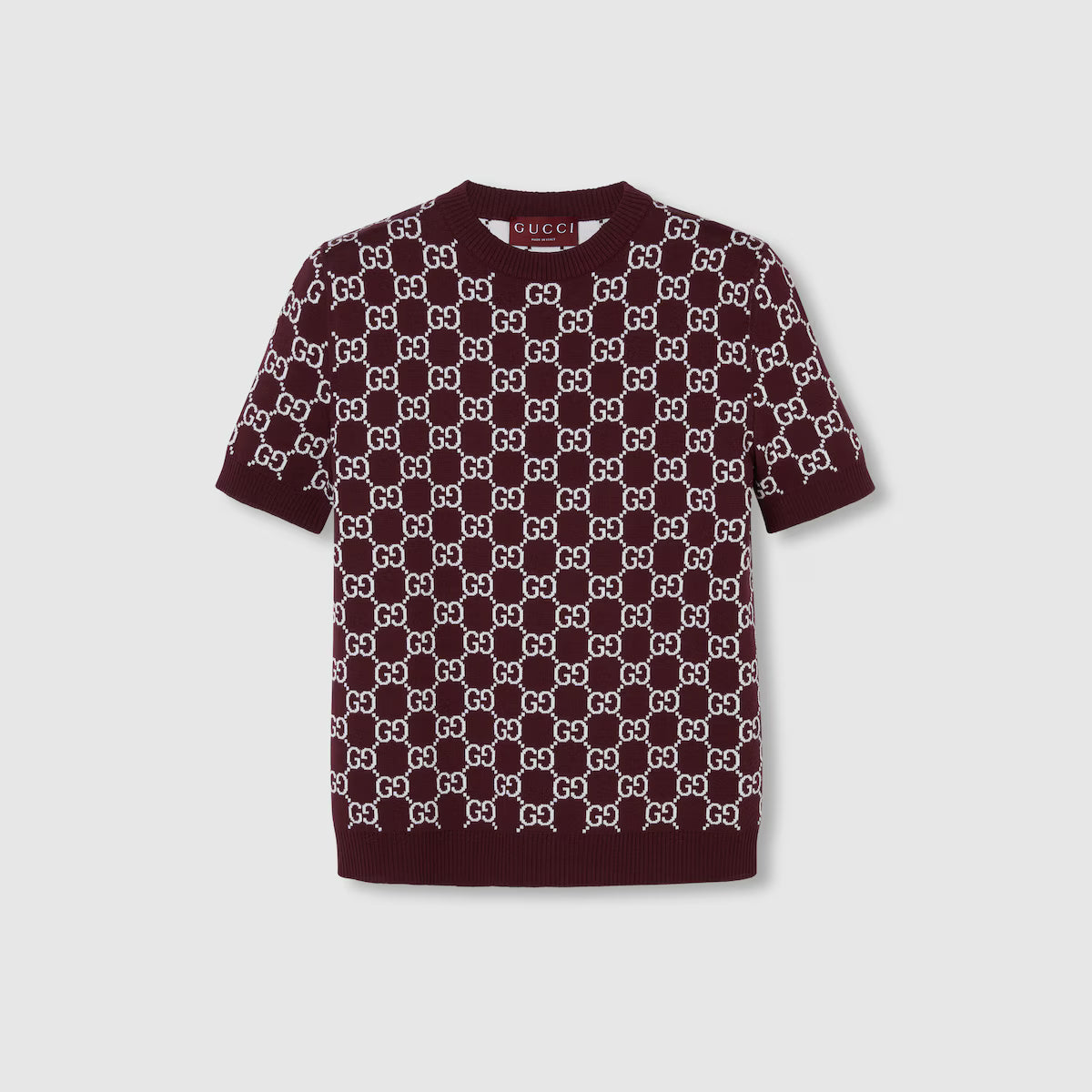 Reversible GG wool jacquard top in bordeaux and white