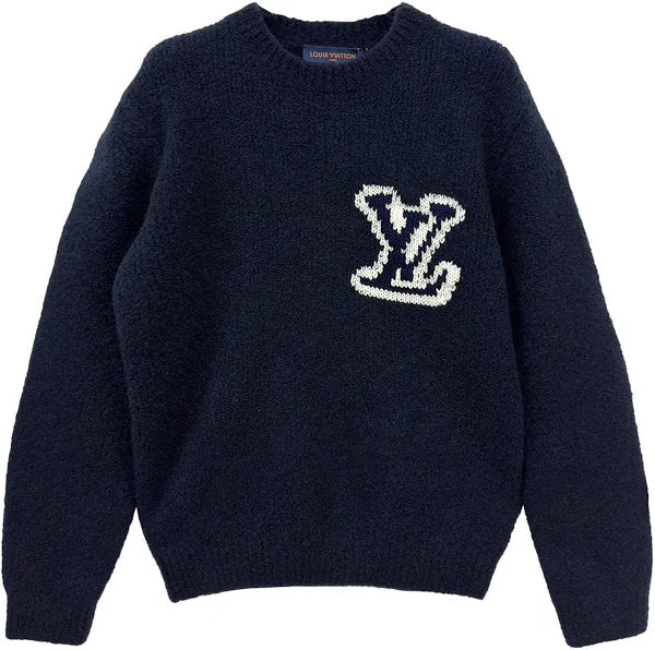 LV Navy Intarsia LOGO Wool Crewneck Sweater