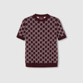 Reversible GG wool jacquard top in bordeaux and white
