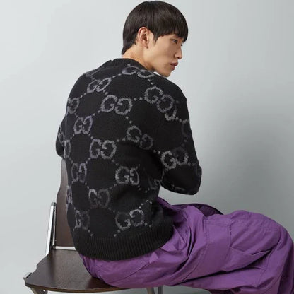 Wool Sweater with Gg Intarsia